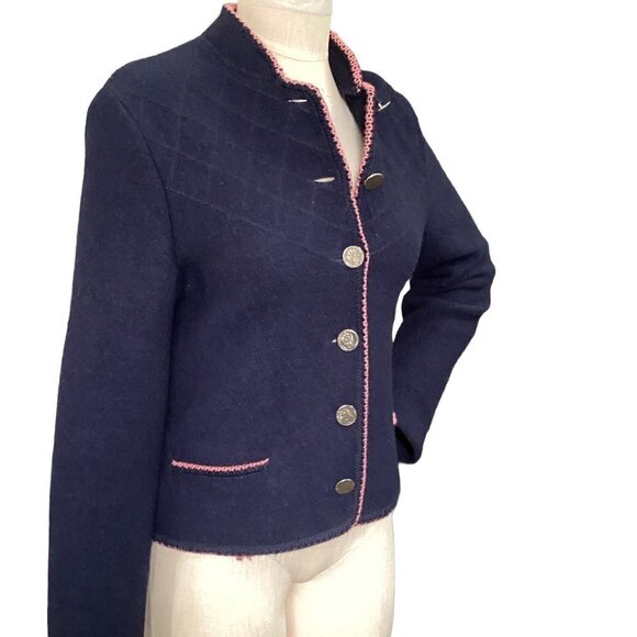VTG Bayern-Walk Pure Wool Lady Jacket/Cardigan Navy Blue & Pink M #260C - Picture 4 of 12